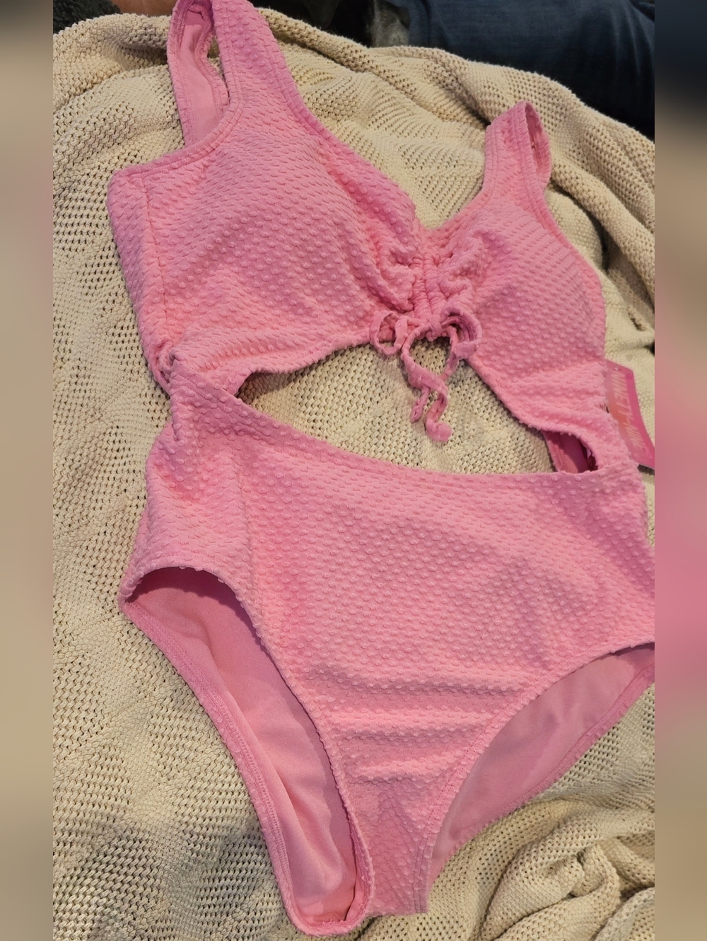 Xhilaration Pink Textured Cutout One-Piece Swimsuit